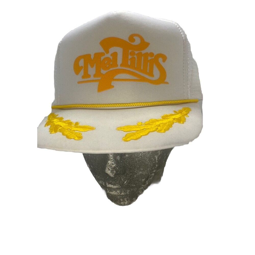 Vtg Mel Tillis Mesh Trucker Snapback Hat Cap White Gold Leaf Rope Scrambled Eggs